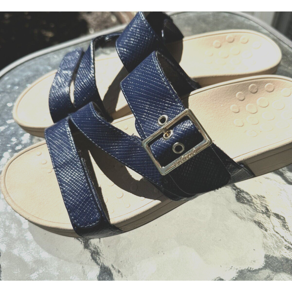 Vionic Sandals Comfort Shoes Slip on Rio Lizard Navy USA 9 EUC